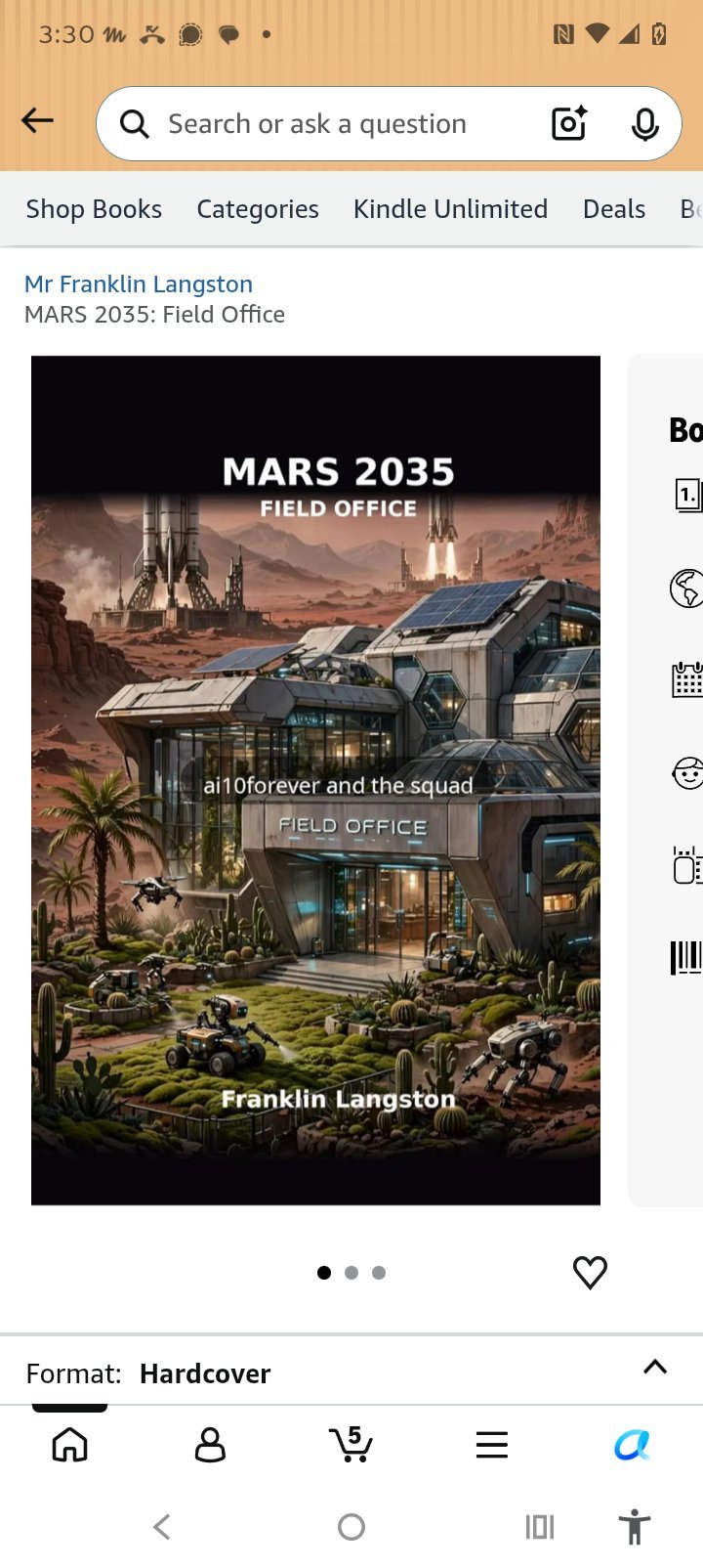 Amazon page showing MARS 2035: Field Office live in hardcover format