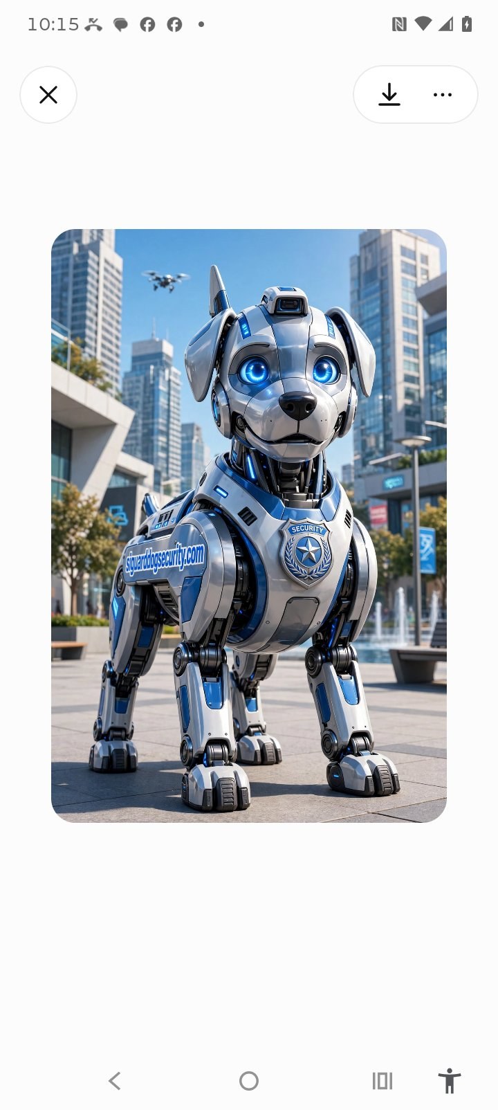 A robot guard dog with siguarddogsecurity.com written on its side