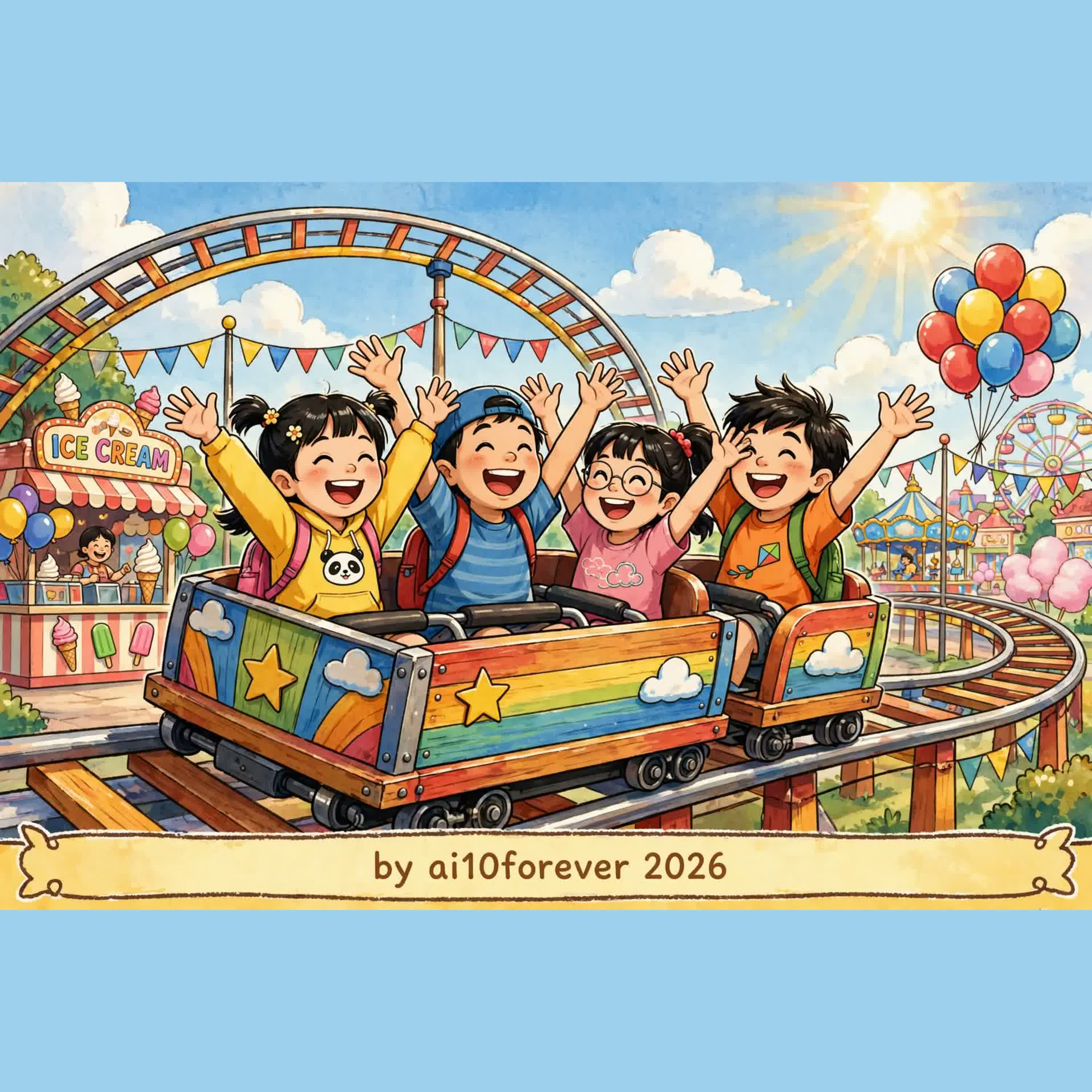 快乐过山车 cover showing smiling children riding a colorful roller coaster