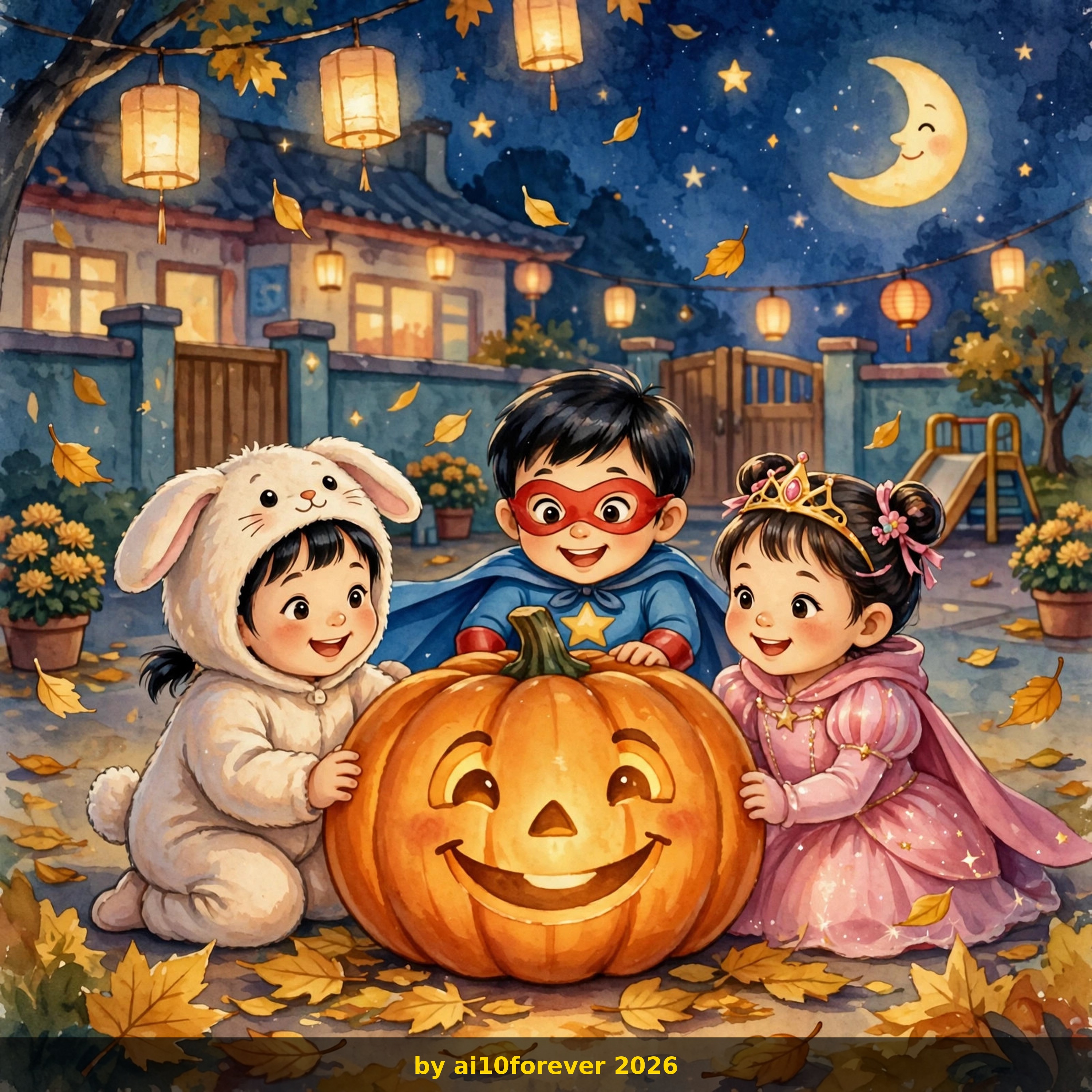 南瓜灯的微笑 cover showing children gathered around a smiling pumpkin lantern